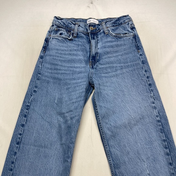 Zara Mom Jeans Womens Blue 4 24x30 Blue Denim Light Wash Straight Leg 5 Pocket - Picture 4 of 12